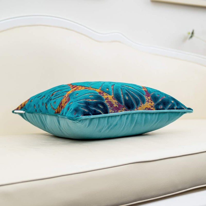 Alerfa 20 x 20 Inch Square Leaf Pillow Embroidery Cut Velvet Cushion Case Luxury Modern Lumbar Throw Pillow Cover Decorative Pillow for Couch Sofa Living Room Bedroom Car, Navy Blue - Image 3